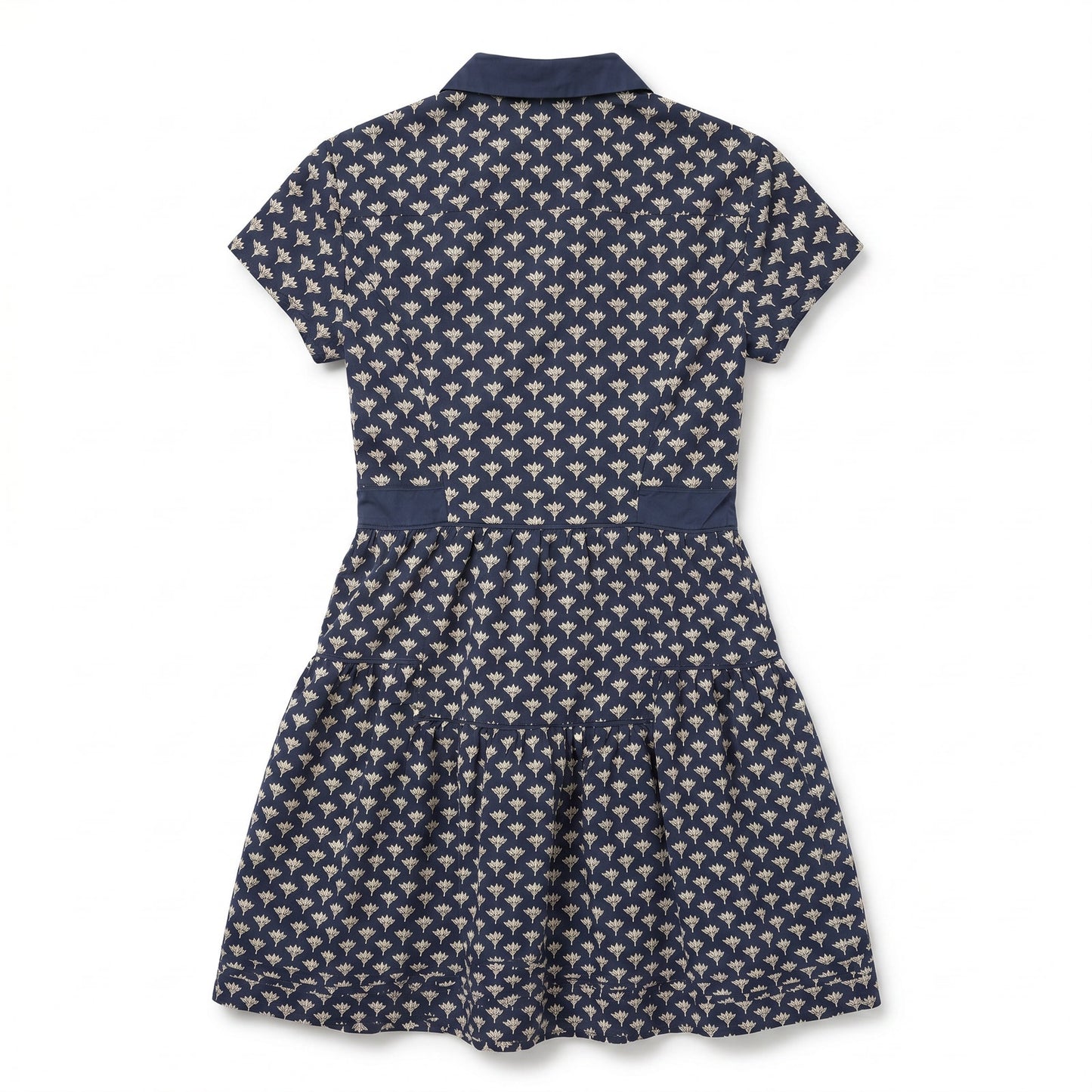100% Cotton DVF Diane Von Furstenberg Skylar Navy Lotus Print Polo Dress | Cap Sleeves