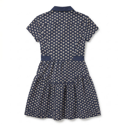 100% Cotton DVF Diane Von Furstenberg Skylar Navy Lotus Print Polo Dress | Cap Sleeves