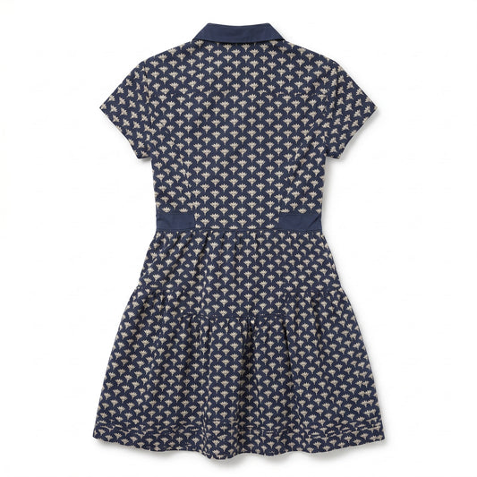 100% Cotton Navy Lotus Print Polo Dress DVF Diane Von Furstenberg | Cap Sleeves | 4