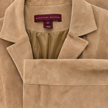 Margaret Godfrey Tan Suede Leather Blazer Jacket 3-Button Lined Size 14