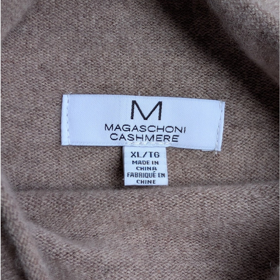 Magaschoni 100% Cashmere Mock Neck Sweater Dress, Taupe Beige, Size XL