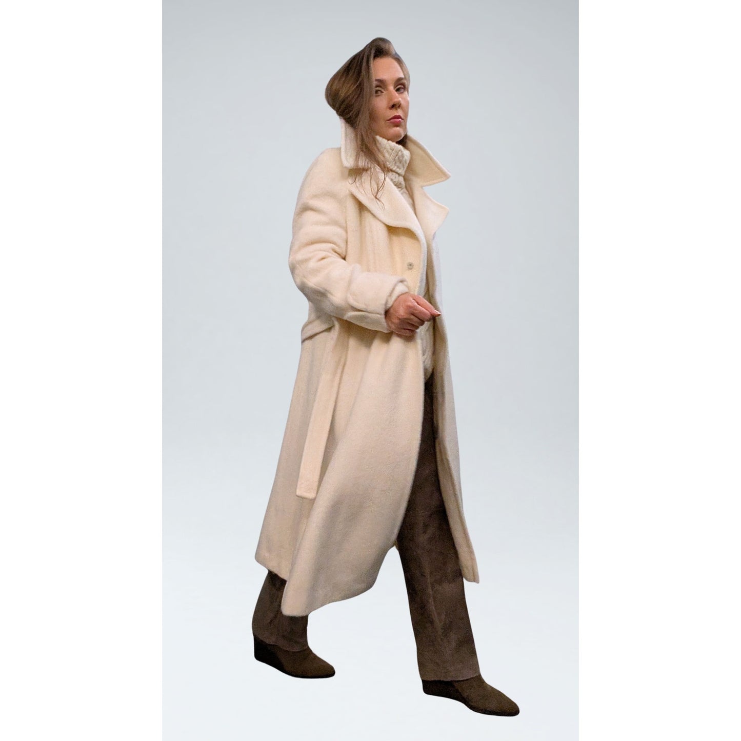 Vintage Windermere Cream Wool A-Line Coat with Detachable Fox Fur Collar