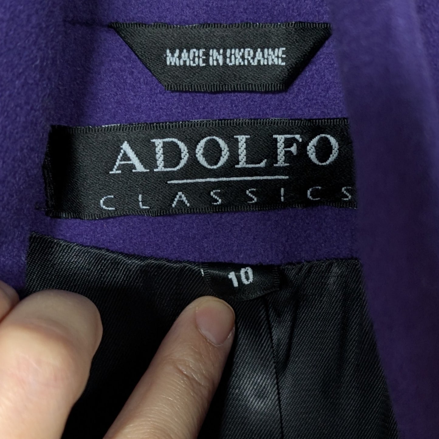 Vintage Adolfo Classics Purple 100% Wool Double-Breasted Coat
