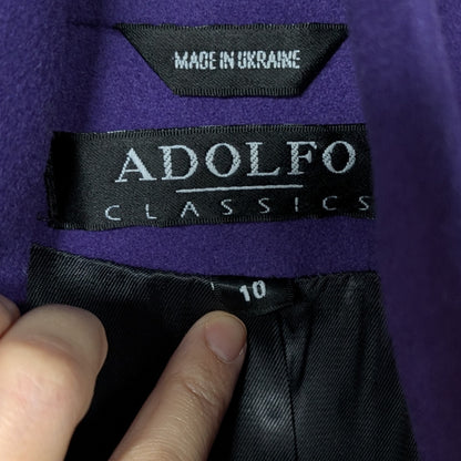 Vintage Adolfo Classics Purple 100% Wool Double-Breasted Coat