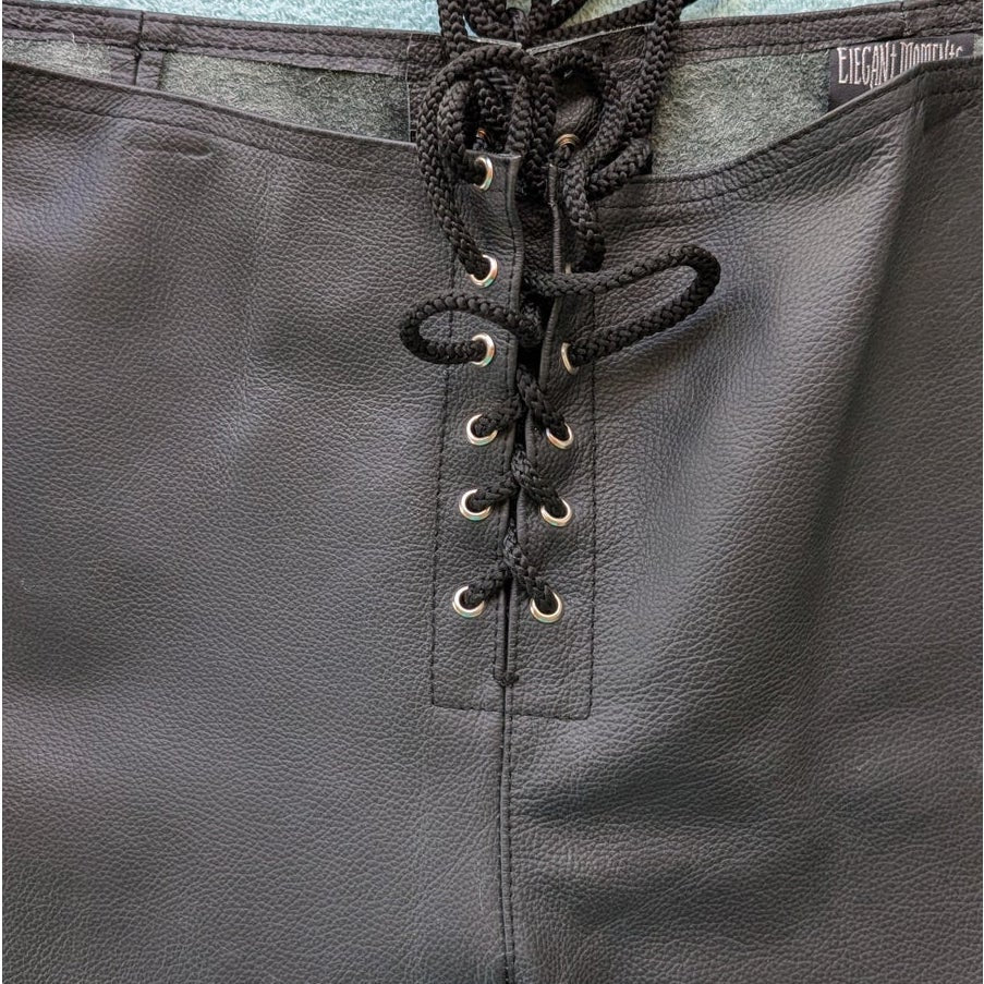 RARE Black Genuine Leather Lace-Up Pants 2XL