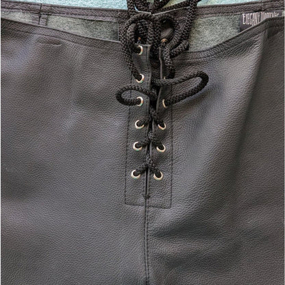 RARE Black Genuine Leather Lace-Up Pants 2XL