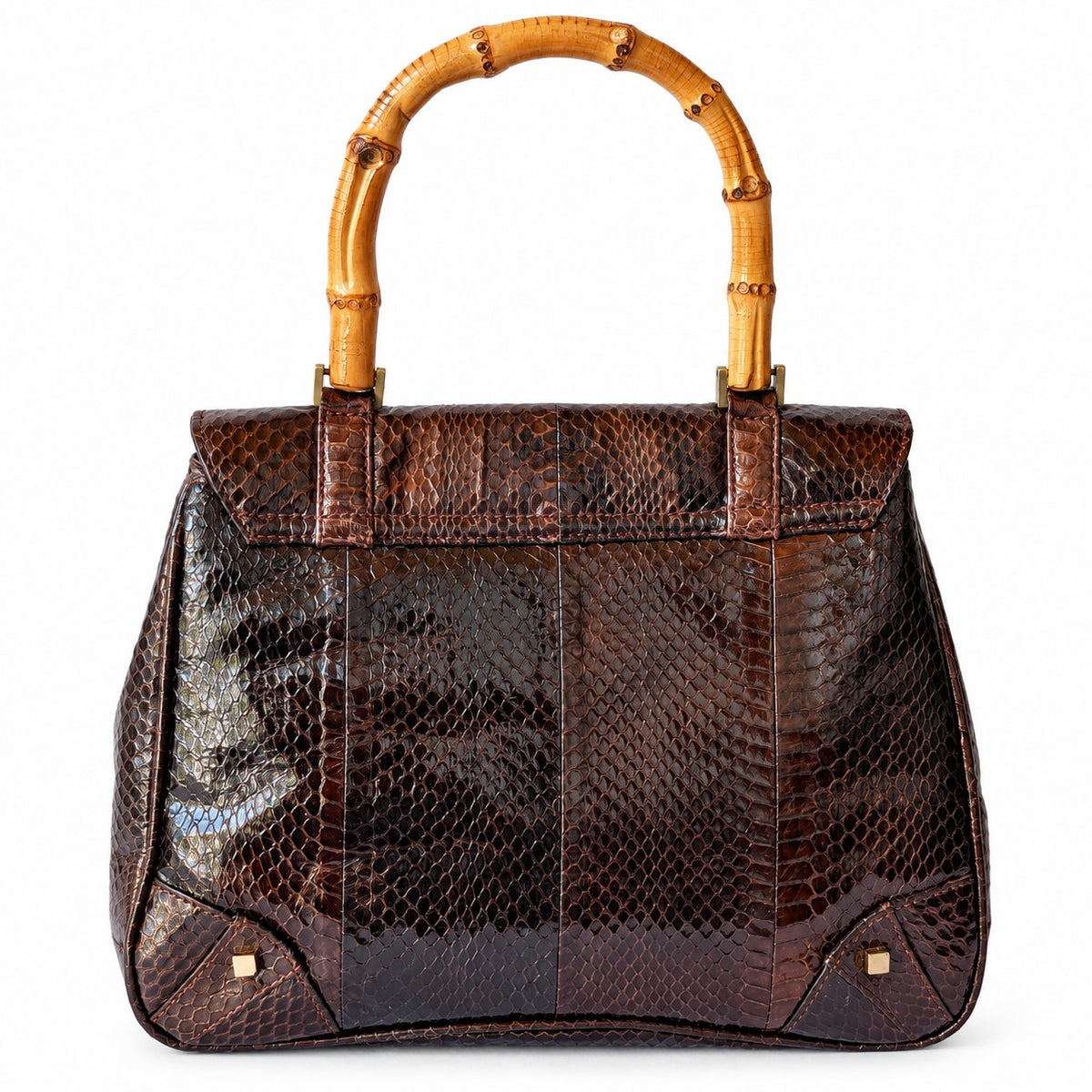 Vintage Genuine Snakeskin Handbag Brown Bamboo Handle Top Handle Bag