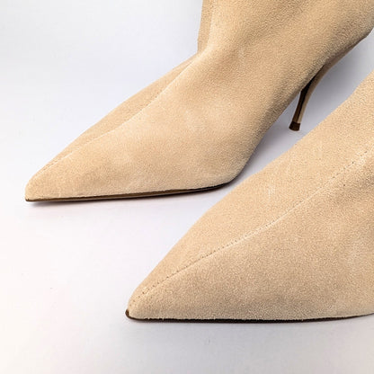 Brian Atwood Express Beige Suede Slouchy Ankle Boots Stiletto Heel Size 8