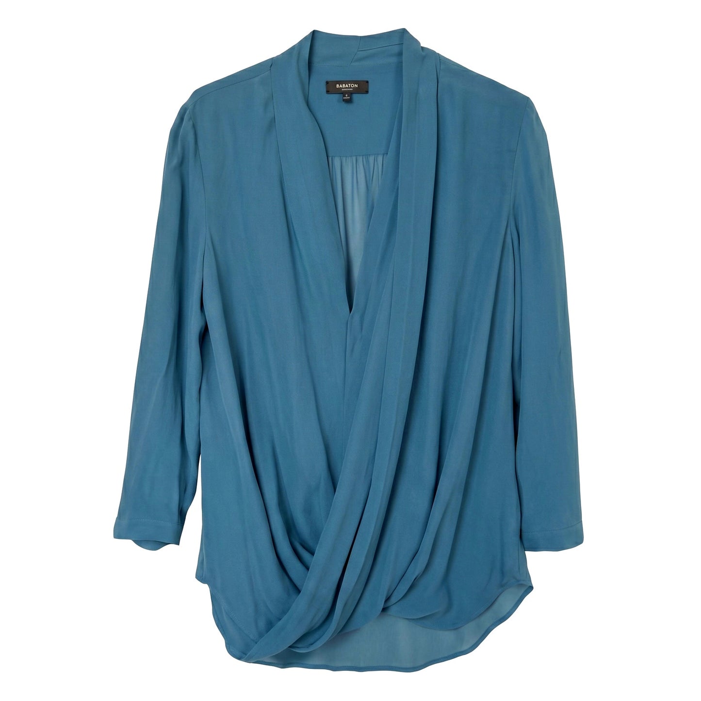 100% Silk Babaton Aritzia Teal Silk Draped Wrap Blouse Size S