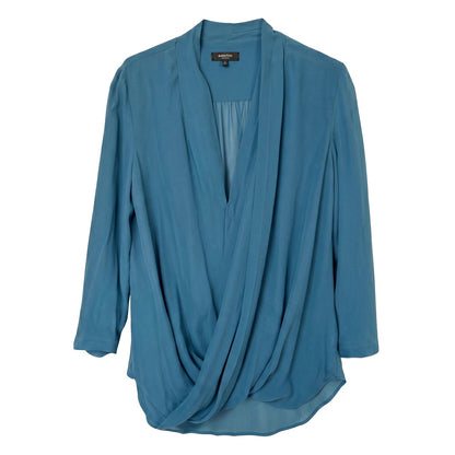 100% Silk Babaton Aritzia Teal Silk Draped Wrap Blouse Size S
