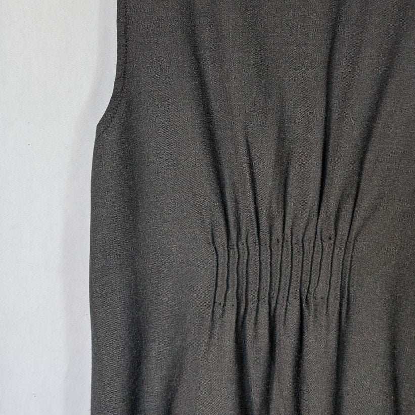 100% Wool Charcoal Free People Sleeveless Vest Mini Dress Button Front Drop Waist V Neck