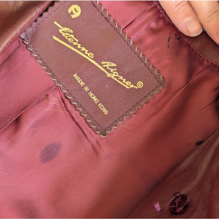 Vintage Etienne Aigner Burgundy Genuine Leather Trench Coat Belted Size 14