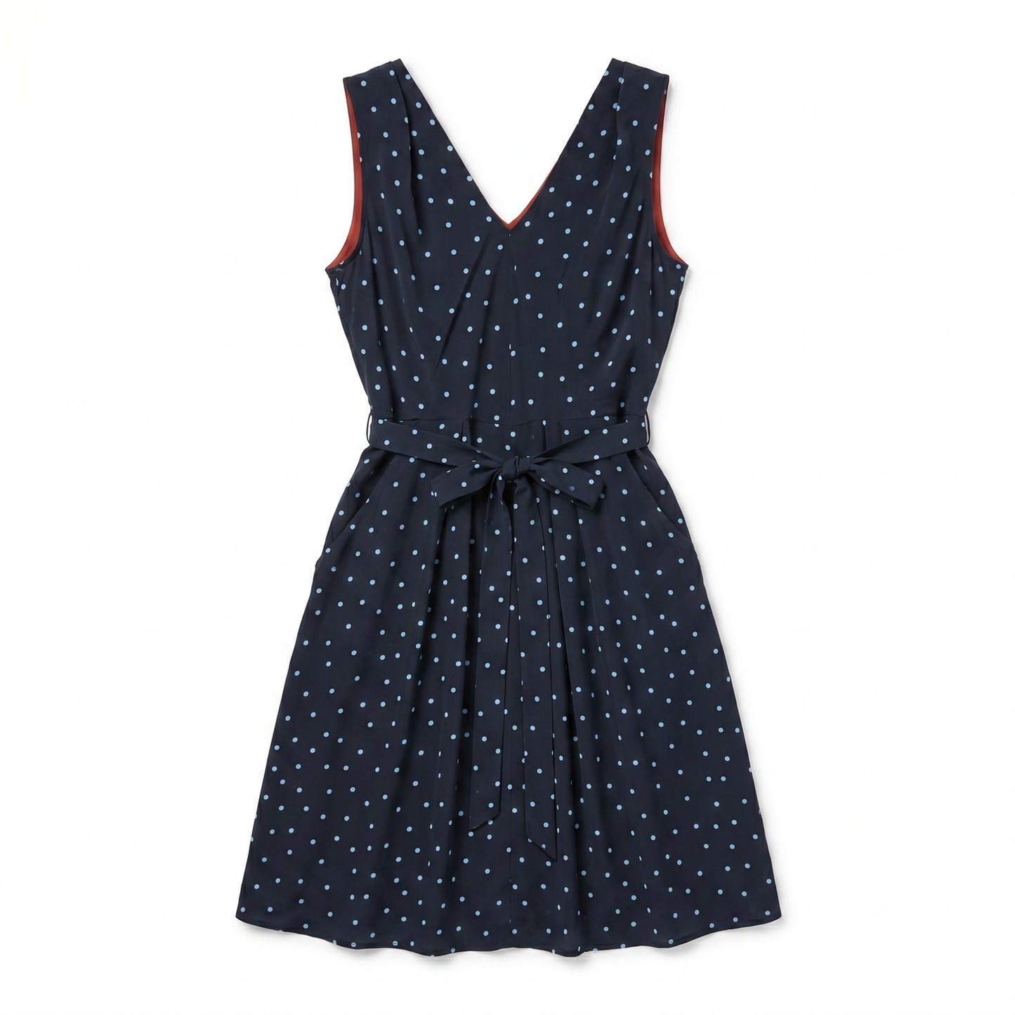 100% Silk Polka Dot Deep V Dress with Pockets
