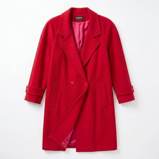 Karen 100% Wool Coat Double-Breasted Red Coat Relaxed Fit