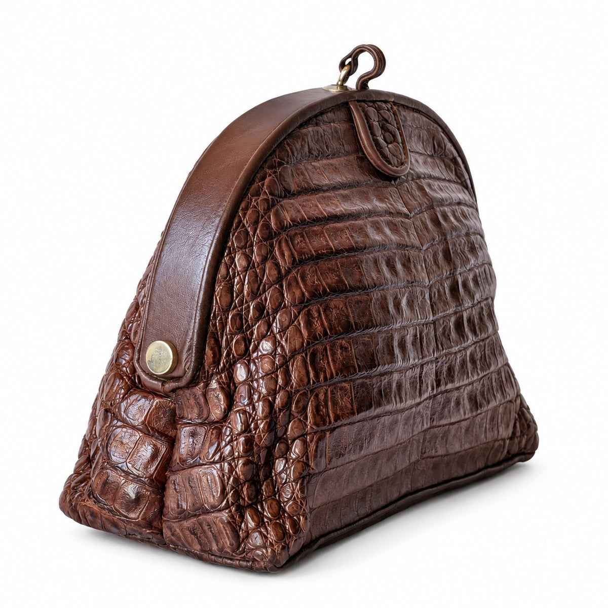 Vintage Genuine Crocodile Clutch Bag Medium Brown Structured Exotic Leather