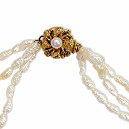 3 Strand Freshwater Pearl Necklace & Bracelet Set White Pink Luster
