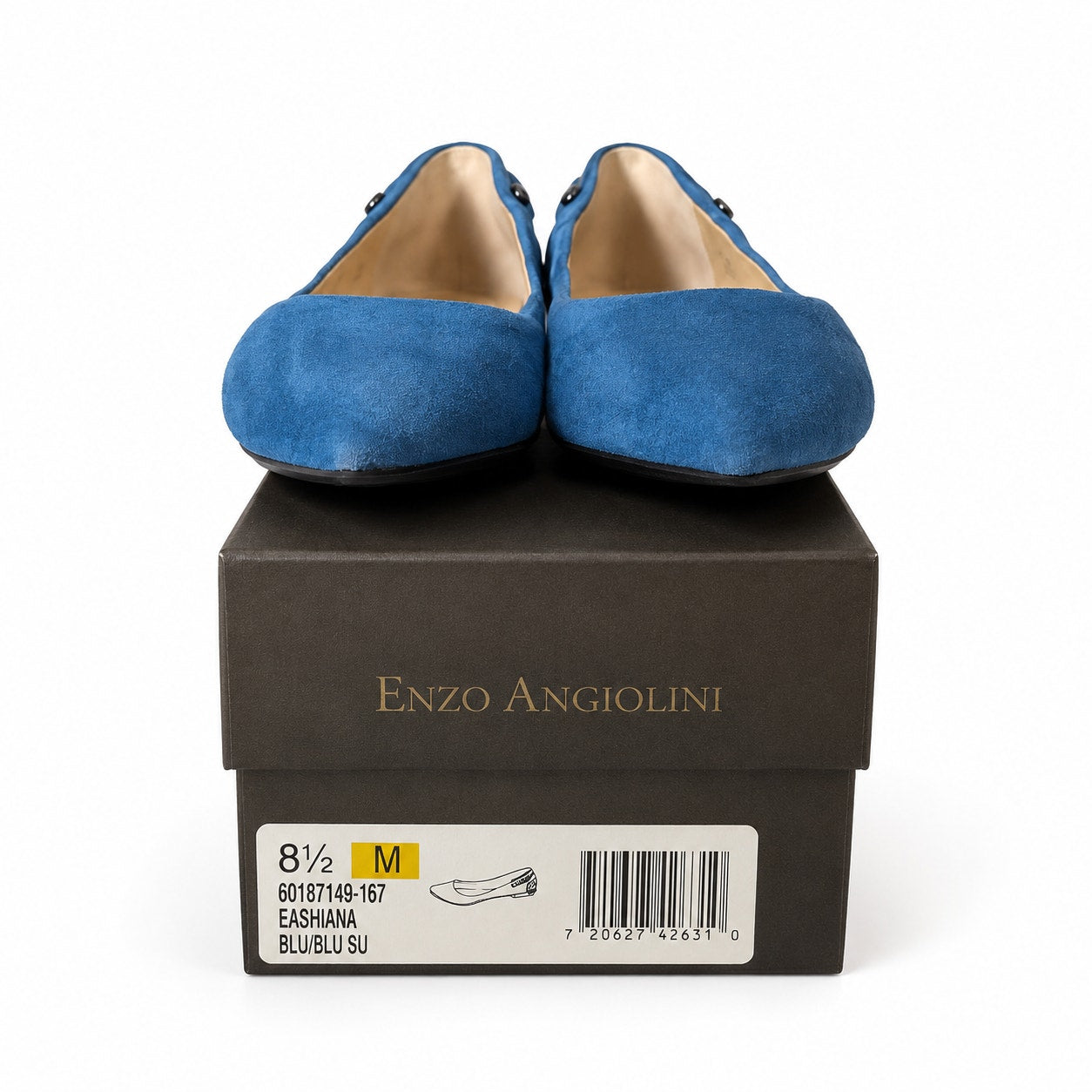 NWT 100% Genuine Leather Enzo Angiolini Eashiana Blue Suede Ballet Flats Size 8.5 M