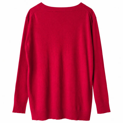 Moda International Silk Cashmere V-Neck Tunic Sweater, Red, Size L
