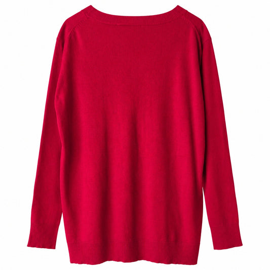 Moda International Silk Cashmere V-Neck Tunic Sweater, Red, Size L