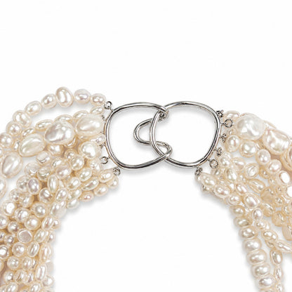 10 Strand Cultured Baroque Pearl Necklace 925 Silver Clasp Ivory 19"