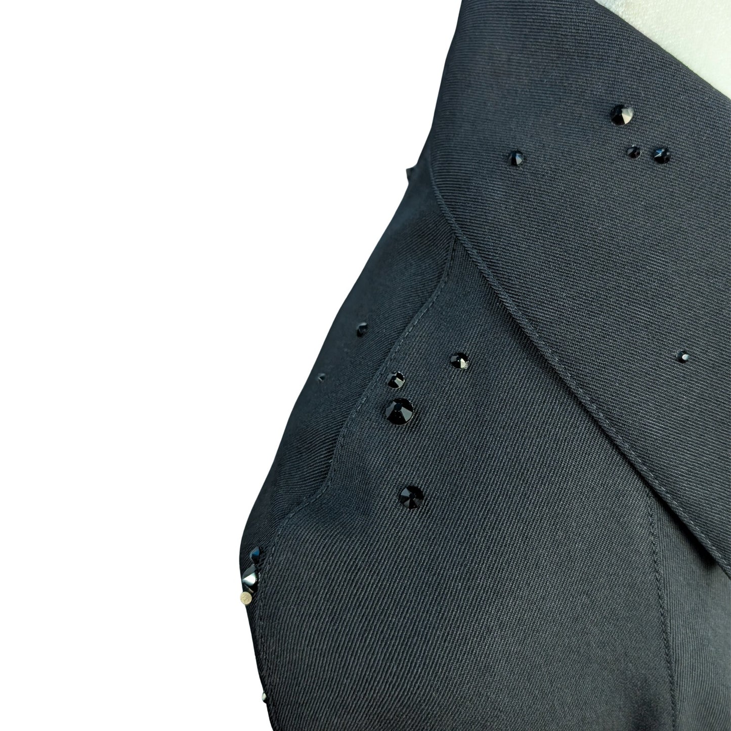 Vintage Black Wool Trench Coat with Austrian Crystal Details