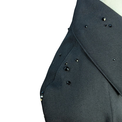 Vintage Black Wool Trench Coat with Austrian Crystal Details