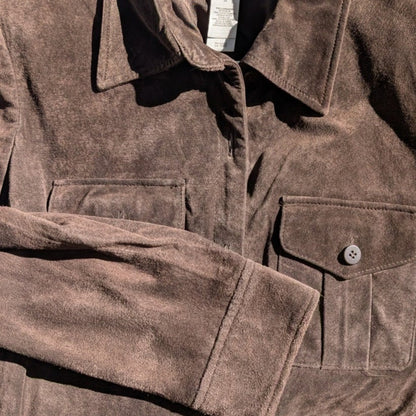 Liz Claiborne Collection Petite Brown Suede Shirt Jacket Snap Pockets PM NWT