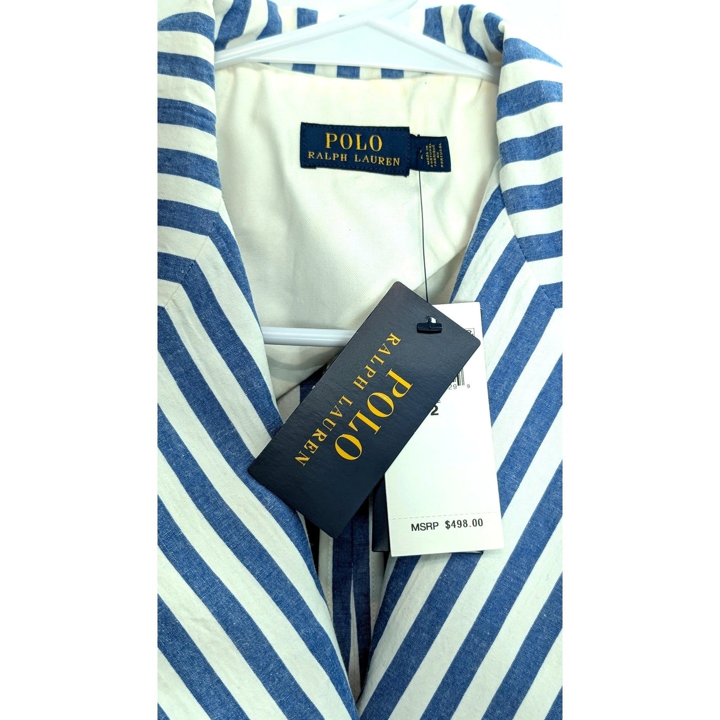 Polo Ralph Lauren Blue & White Striped Double-Breasted Cotton Blazer NWT