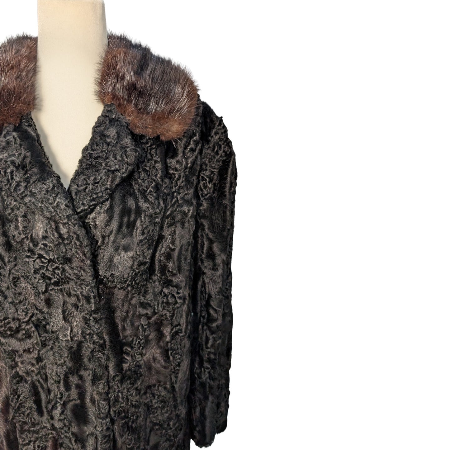 Vintage Persian Lamb Fur Coat with Brown Mink Collar