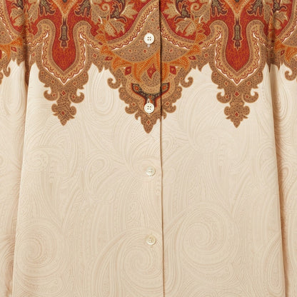100% Silk Liz Claiborne Collection Cream Paisley Border Print Blouse