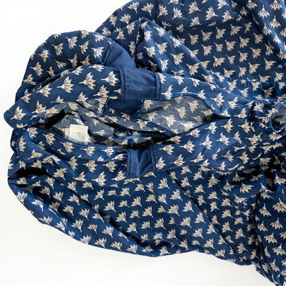 100% Cotton DVF Diane Von Furstenberg Skylar Navy Lotus Print Polo Dress | Cap Sleeves