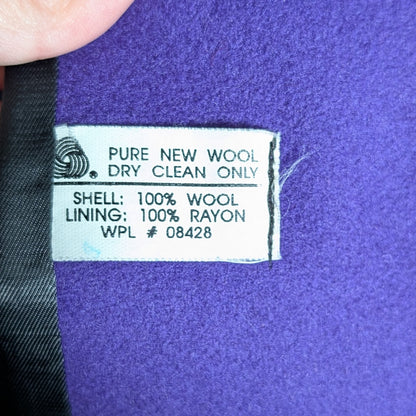 Vintage Adolfo Classics Purple 100% Wool Double-Breasted Coat