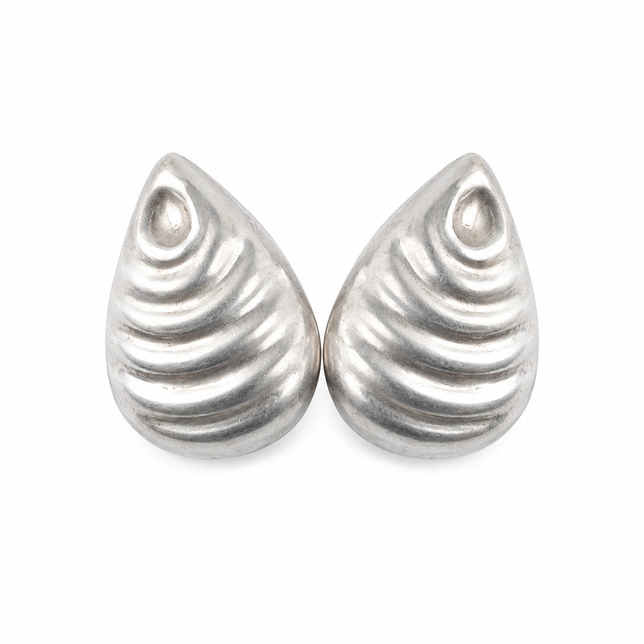 Vintage Taxco Mexico 925 Sterling Silver Clip-On Statement Earrings Large Modernist Teardrop