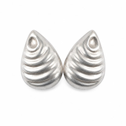 Vintage Taxco Mexico 925 Sterling Silver Clip-On Statement Earrings Large Modernist Teardrop