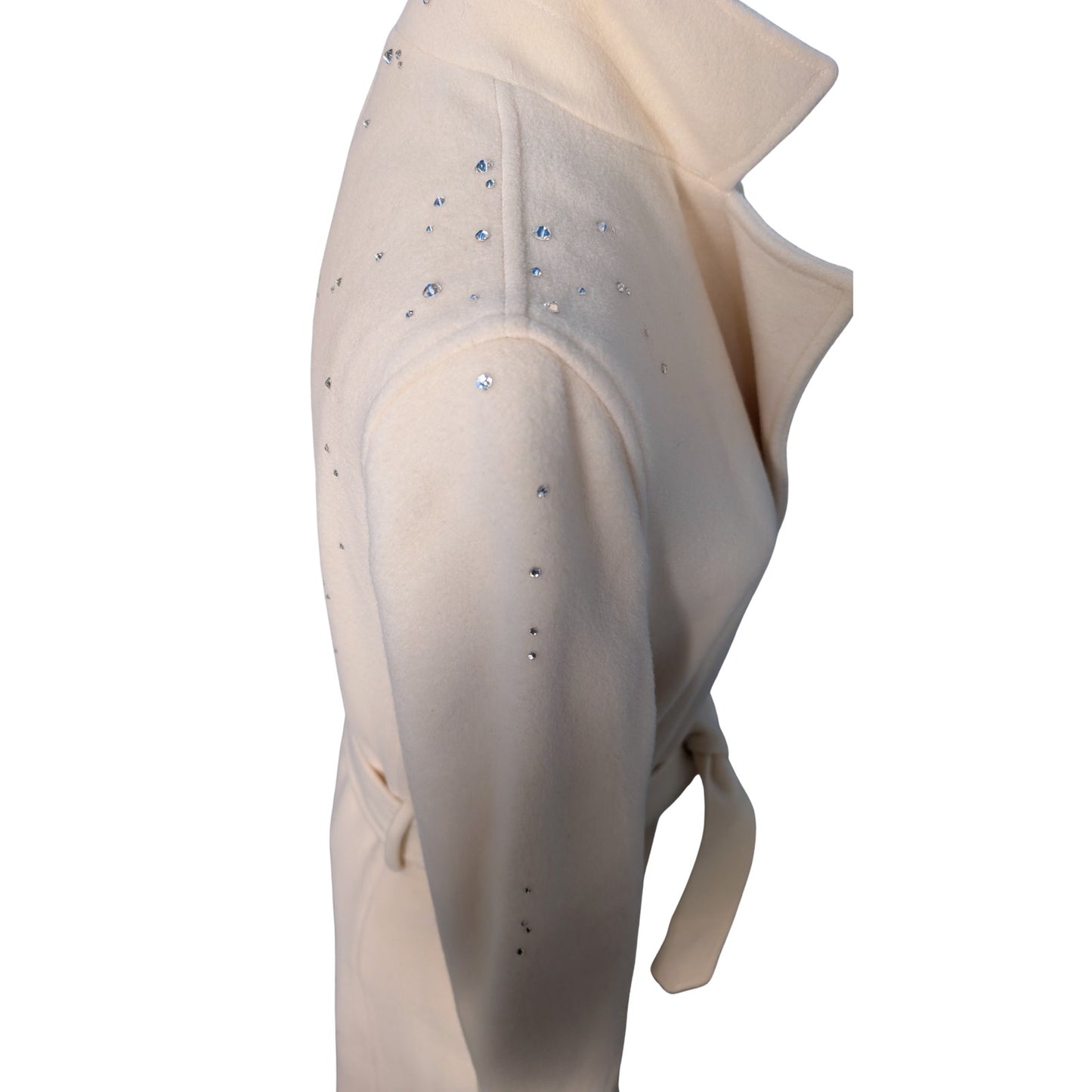 Ralph Lauren Cream Wool Wrap Coat with Austrian Crystal Embellishment