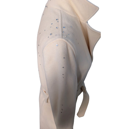 Ralph Lauren Cream Wool Wrap Coat with Austrian Crystal Embellishment