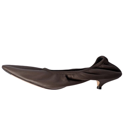 The Row Brown Leather Kitten Heel Pumps Almond Toe Liisa