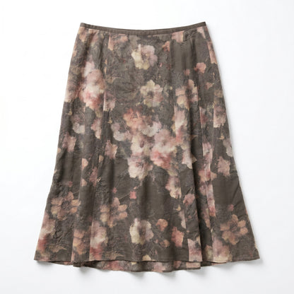 DKNY 100% Wool Floral Midi Skirt Size 12 Gray Pink Pleated A-Line