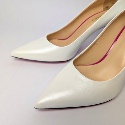 Vinci White Pearly Stiletto Heels with Fuchsia Sole Size 42