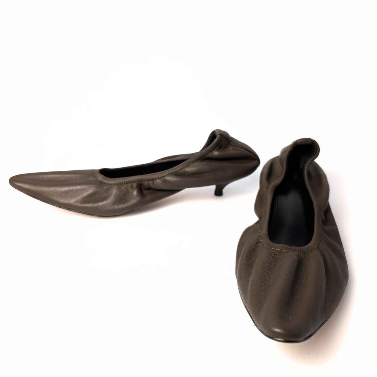 The Row Brown Leather Kitten Heel Pumps Almond Toe Liisa