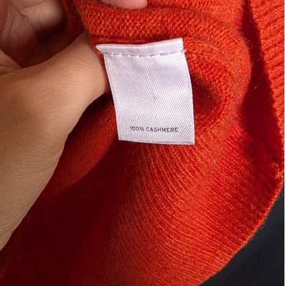 Halogen 100% Cashmere V-Neck Sweater, Red Orange, Size L