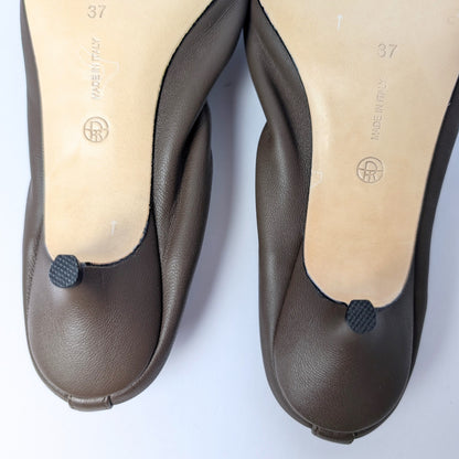 The Row Brown Leather Kitten Heel Pumps Almond Toe Liisa