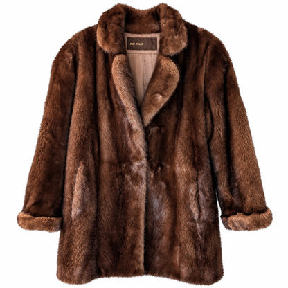 Vintage The Evans Genuine Mink Fur Jacket Brown Notched Collar Mid Length