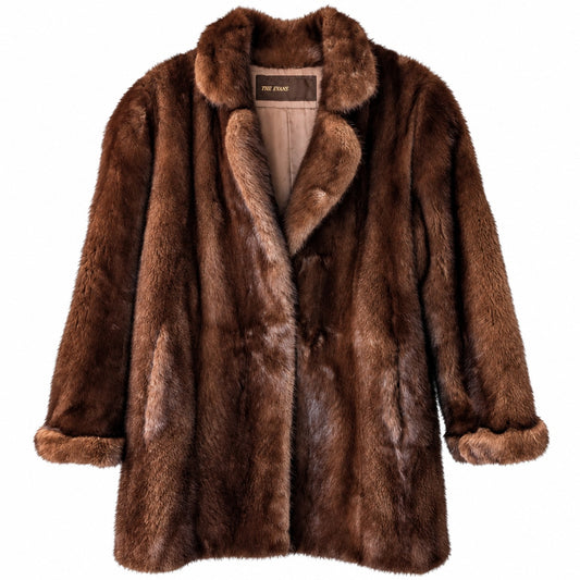 Vintage The Evans Genuine Mink Fur Jacket Brown Notched Collar Mid Length