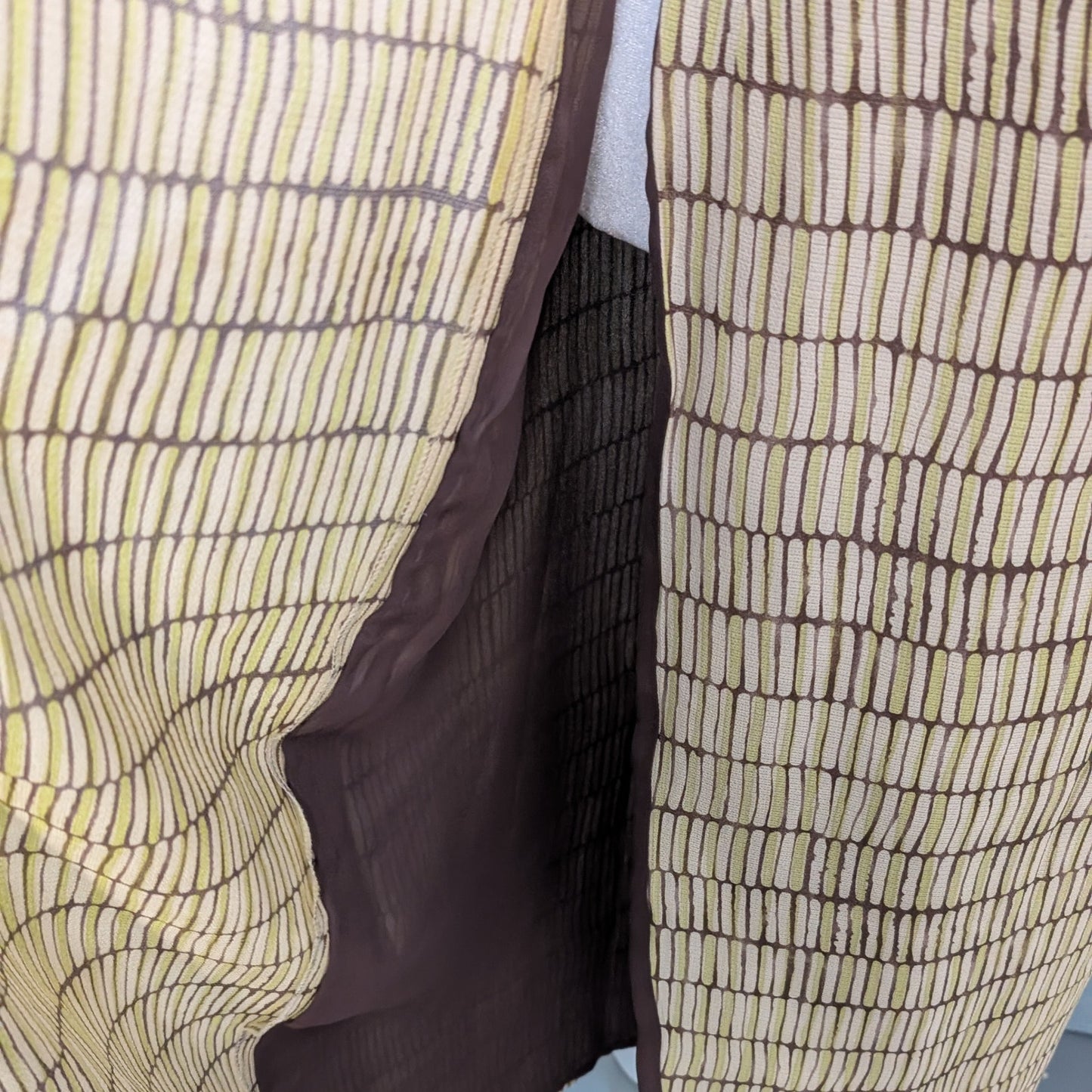 100% Silk Ann Taylor Chartreuse Brown Abstract Print Pencil Skirt | Size 4