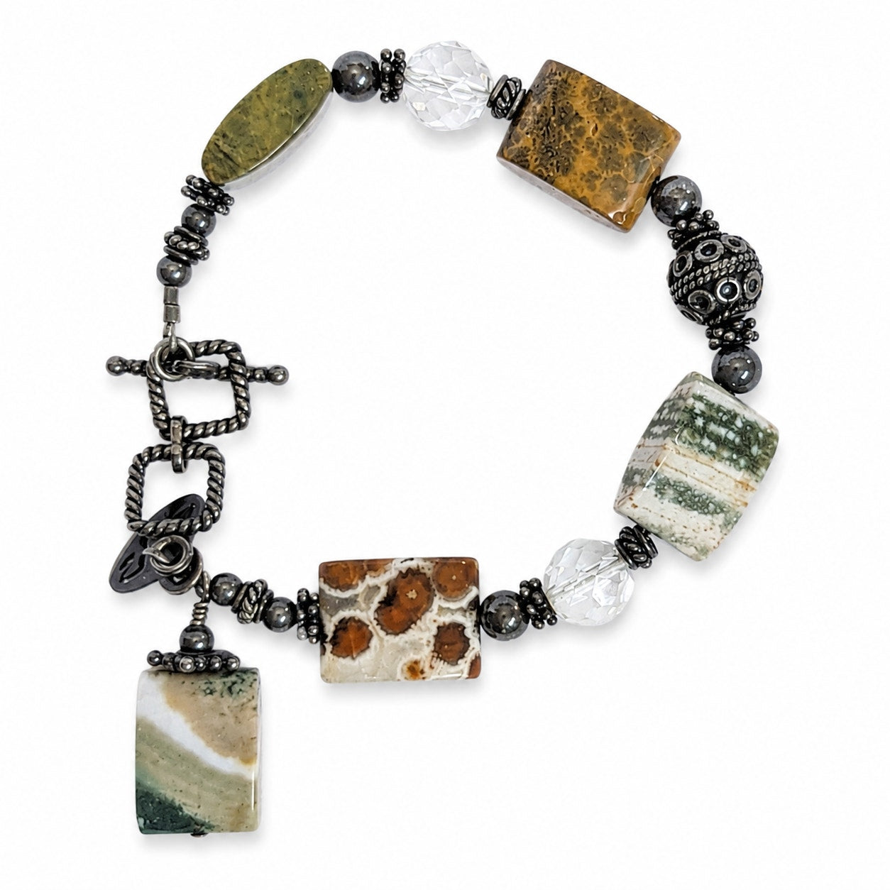 Tina Barry Sterling Silver Genuine Jasper Bracelet Adjustable 7.5–8.5"