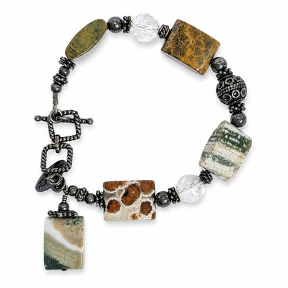 Tina Barry Sterling Silver Genuine Jasper Bracelet Adjustable 7.5–8.5"