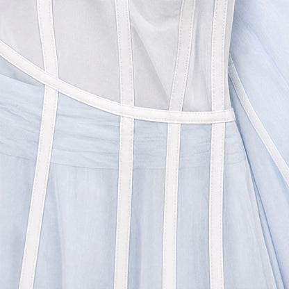 100% Silk  Pamella Roland Ice Blue One-Shoulder Pleated Chiffon Gown | Boned Bodice | Formal