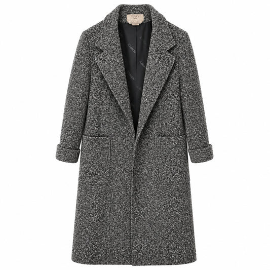 Vintage Cassidy Petite Gray Wool Tweed Long Coat Hand Tailored Made in USA