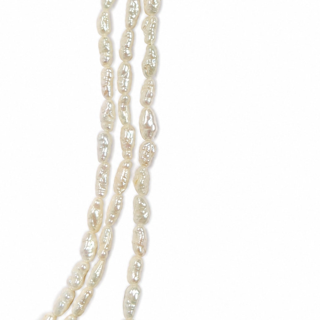 3 Strand Freshwater Pearl Necklace & Bracelet Set White Pink Luster